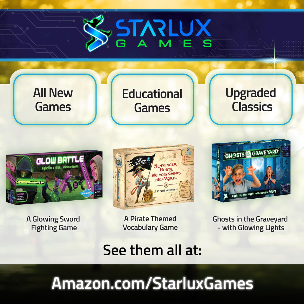 Starlux Glow backyard setup highlights easy, portable glow-in-the-dark play