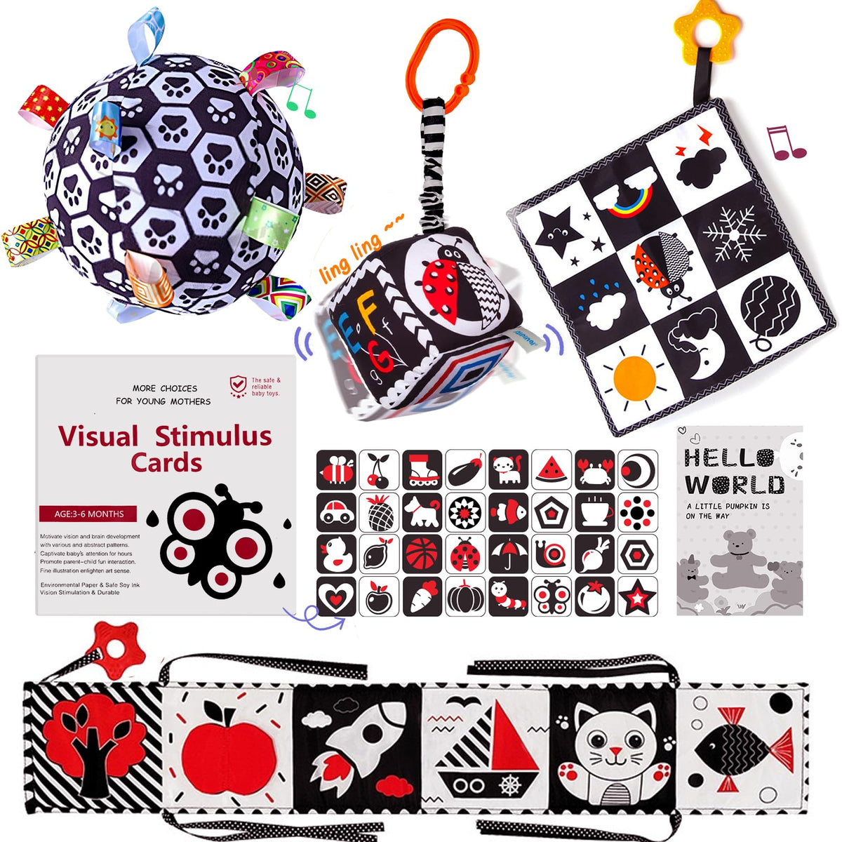Starrykids black and white baby book with mirror for self-awareness and visual exploration