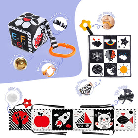 Starrykids black-white saliva-square toy for tactile exploration and teething-safe fun