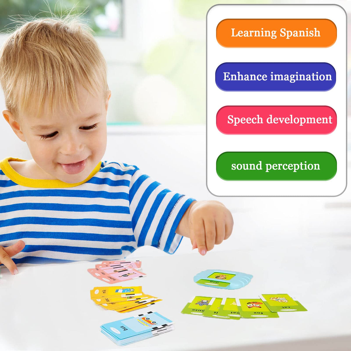Startcan animal-vehicle-sounds-cards provide emulated sounds for engagement.