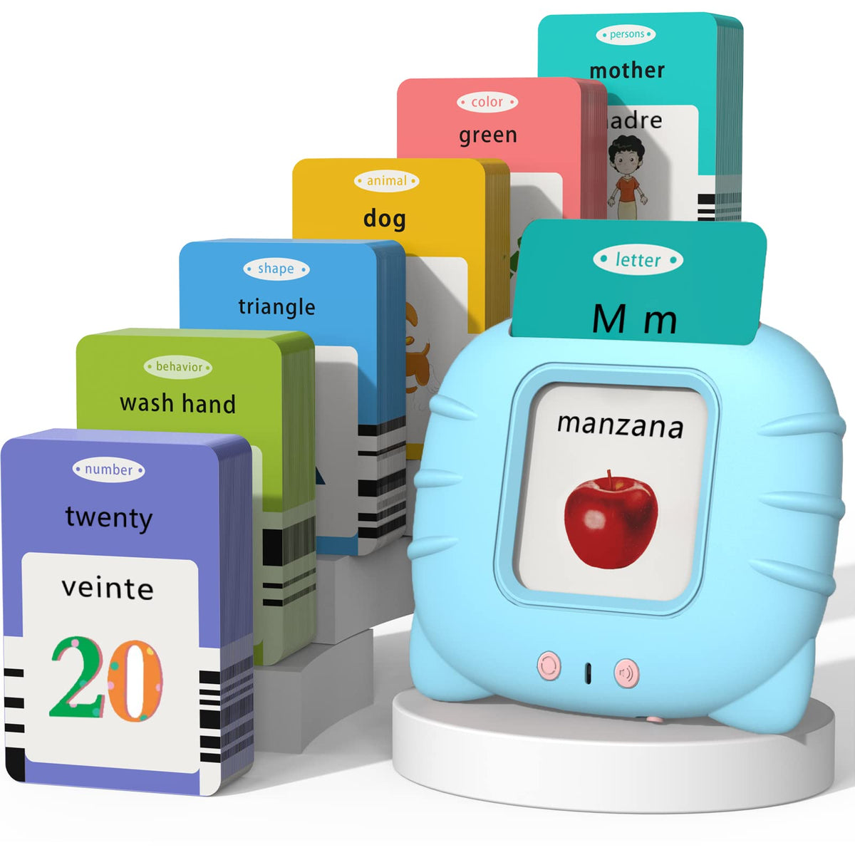 Startcan bilingual flash cards displaying Spanish and English words for early learning.