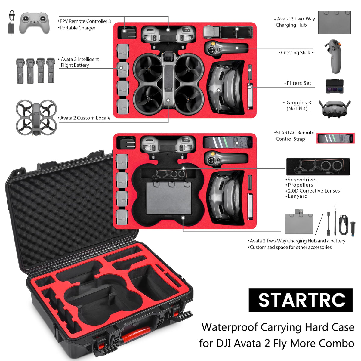 STARTRC Avata 2 case latch and handle ensures secure closure and easy portability.