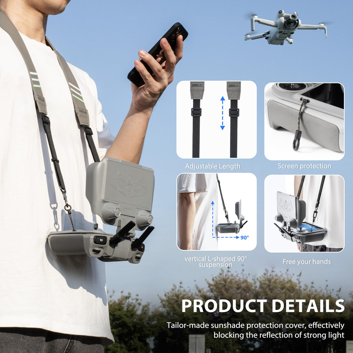 STARTRC Mini 5 Pro sun hood angle adjustment supports comfortable viewing.