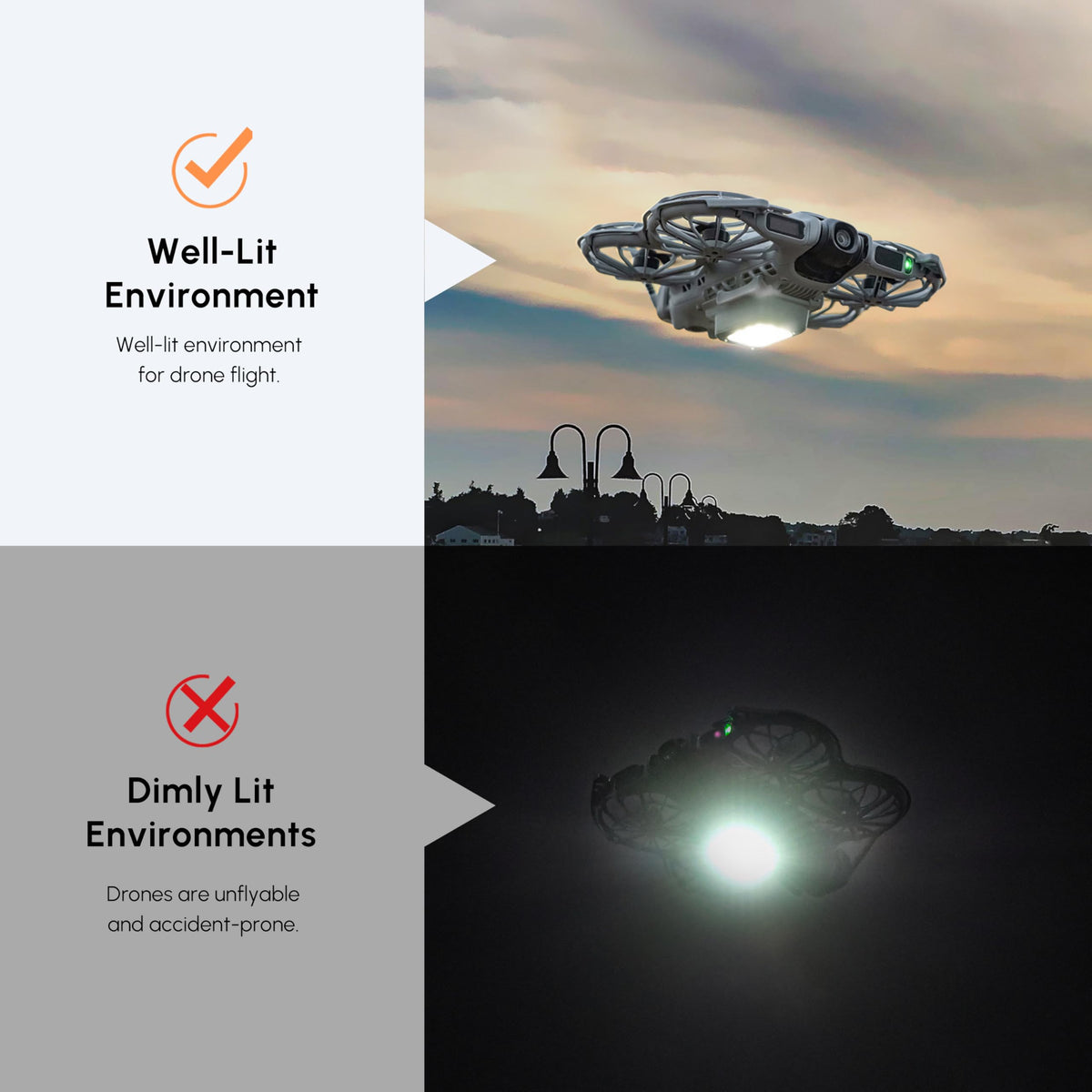 STARTRC Neo 2 lighted landing gear angled fit aligns with drone contours for precise mounting