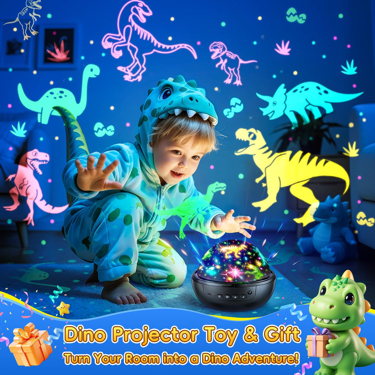 Staryou dinosaur projector featuring three films for imaginative night adventures.