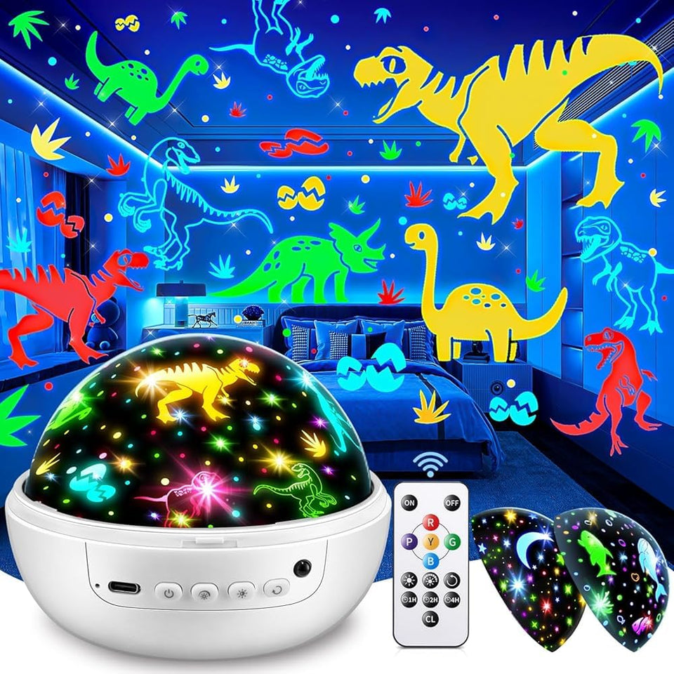 Staryou dinosaur projector casts life-like dinos on walls for bedtime stories.