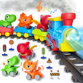 Stay Fun train set steam locomotive with dinosaur cars for toddlers
