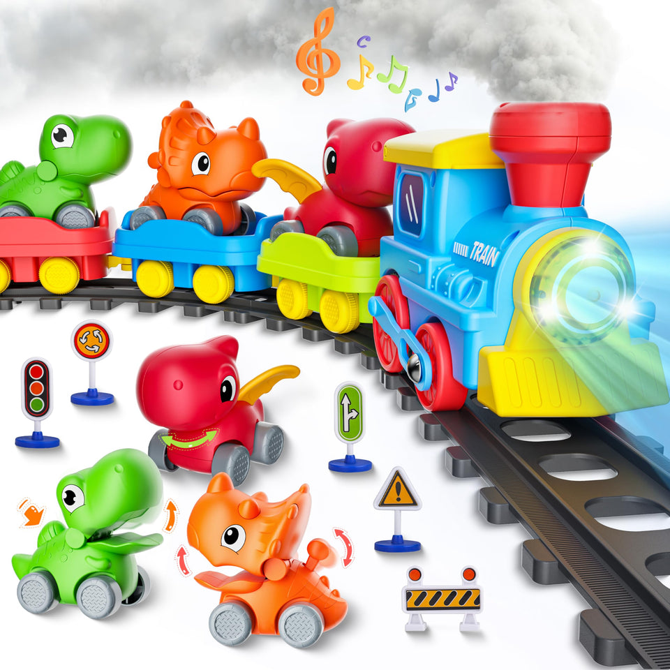 Stay Fun train set steam locomotive with dinosaur cars for toddlers