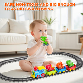 Easy-clip track layout and connectors for Stay Fun train set