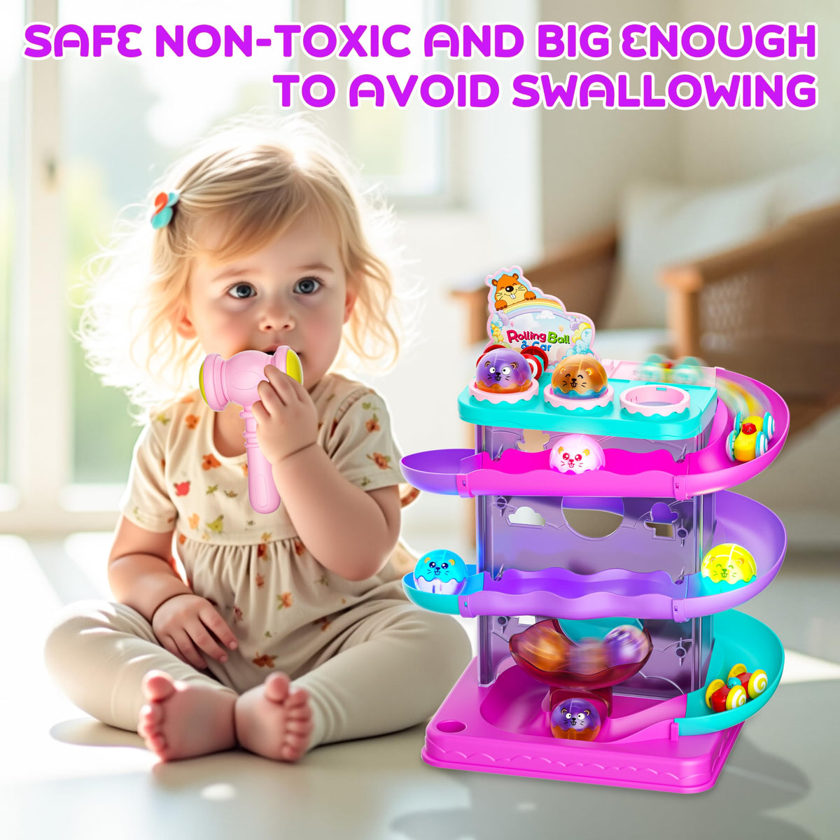 Stay Fun 2-in-1 rolling ball car ramp color tracks show color recognition in action