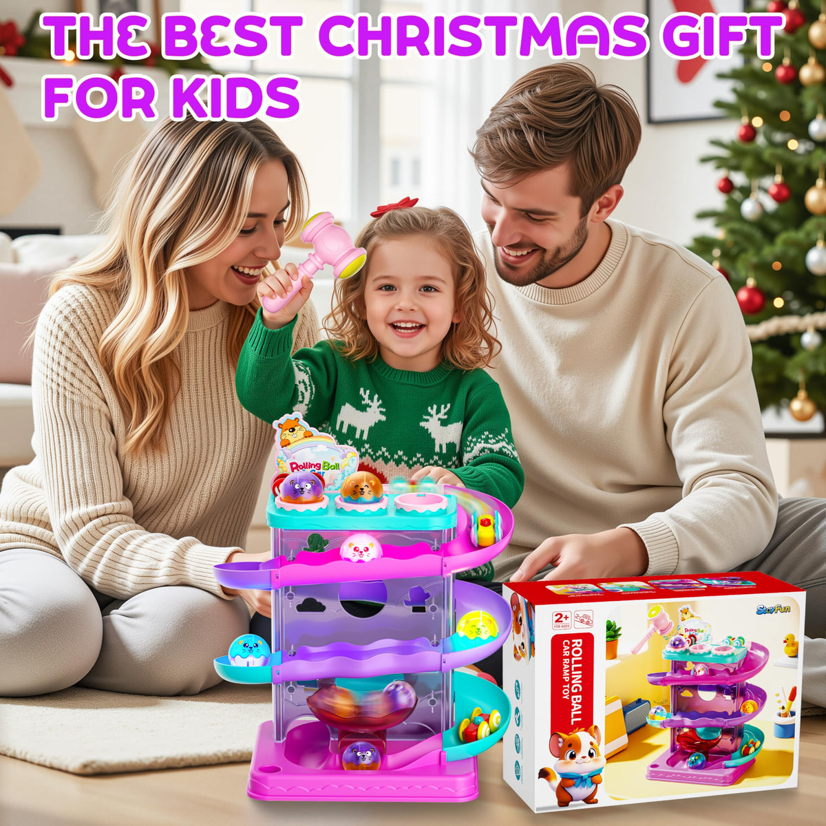 Stay Fun 2-in-1 rolling ball car ramp mini cars in motion on track