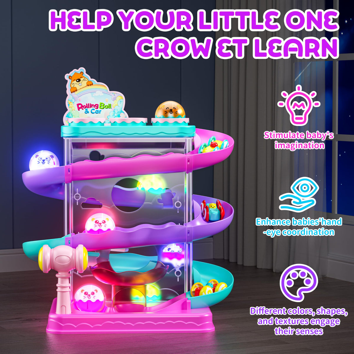 Stay Fun 2-in-1 rolling ball car ramp side view emphasizes hands-on grip