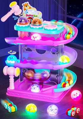 Stay Fun 2-in-1 rolling ball car ramp top view highlights vivid tracks for coordination