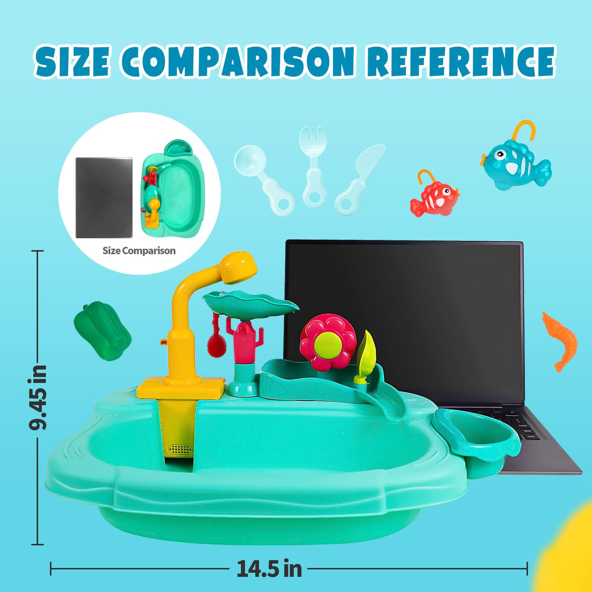 STBEIMEIMY water table showing 360-degree faucet in action for hands-on learning