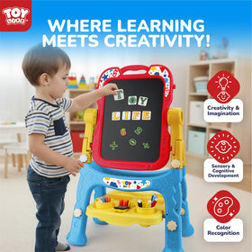 STEAM Life Large Easel includes magnetic letters and numbers for early literacy play