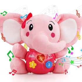 STEAM Life plush elephant pink front view promotes gentle, cozy play.