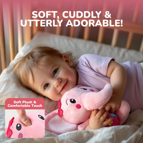 STEAM Life plush elephant pink light-up feature enhances visual stimulation.