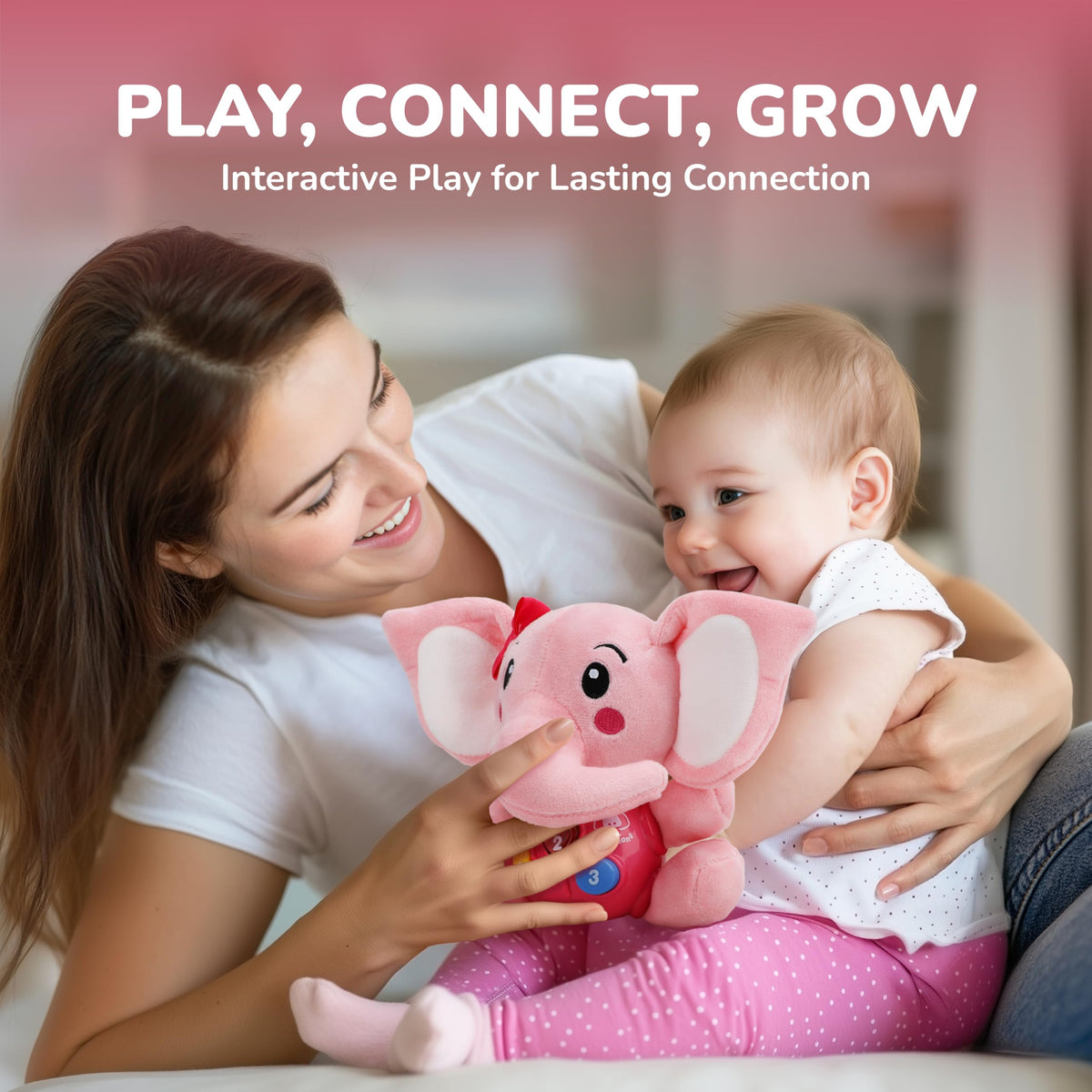 STEAM Life plush elephant pink portable size fits infant hands.