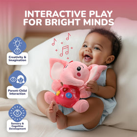 STEAM Life plush elephant pink soft velvet texture for baby comfort.