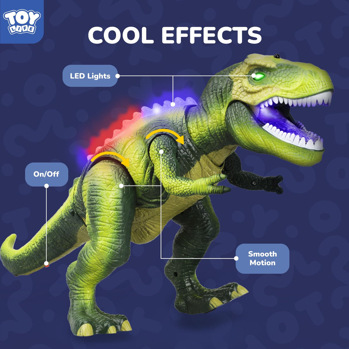 STEAM Life RC dinosaur lights up with bright LED effects.