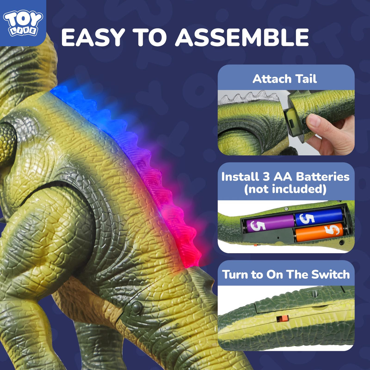 STEAM Life RC dinosaur roars during action-packed playtime.