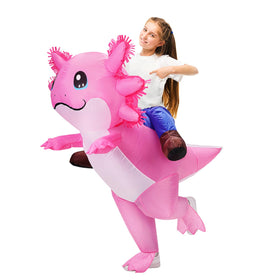 Stegosaurus inflatable axolotl costume kid front view for Halloween fun