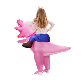 Stegosaurus axolotl costume kid side view shows easy movement