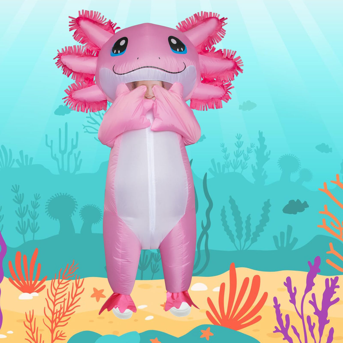 Stegosaurus inflatable axolotl costume pink color for party cosplay and photos