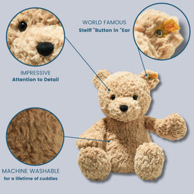 Steiff Jimmy Teddy Bear sits upright thanks to beanbag filling.