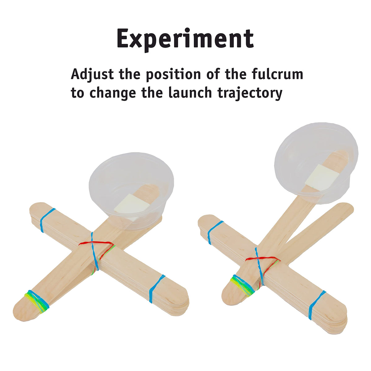 Close-up of fulcrum adjustment on STEM Inventions Catapult Kit demonstrates trajectory control