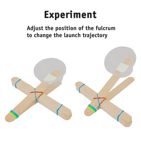 Close-up of fulcrum adjustment on STEM Inventions Catapult Kit demonstrates trajectory control