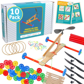 STEM Inventions rubber band propeller car kit 10-pack box, quick classroom setup