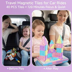 STEM MATCH Macaron colors tiles with baseboard for organized play on the go.