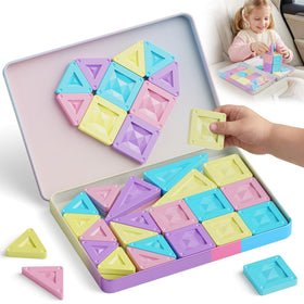 STEM MATCH Mini Magnetic Tiles in pastel macaron colors for quiet car trips.