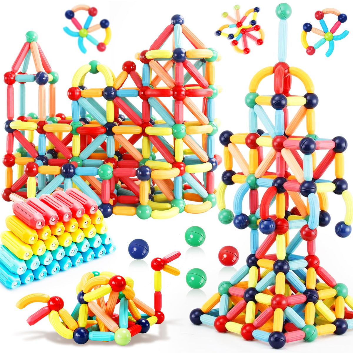 STEMTiles 64PCS magnetic blocks set for creative building and spatial learning.
