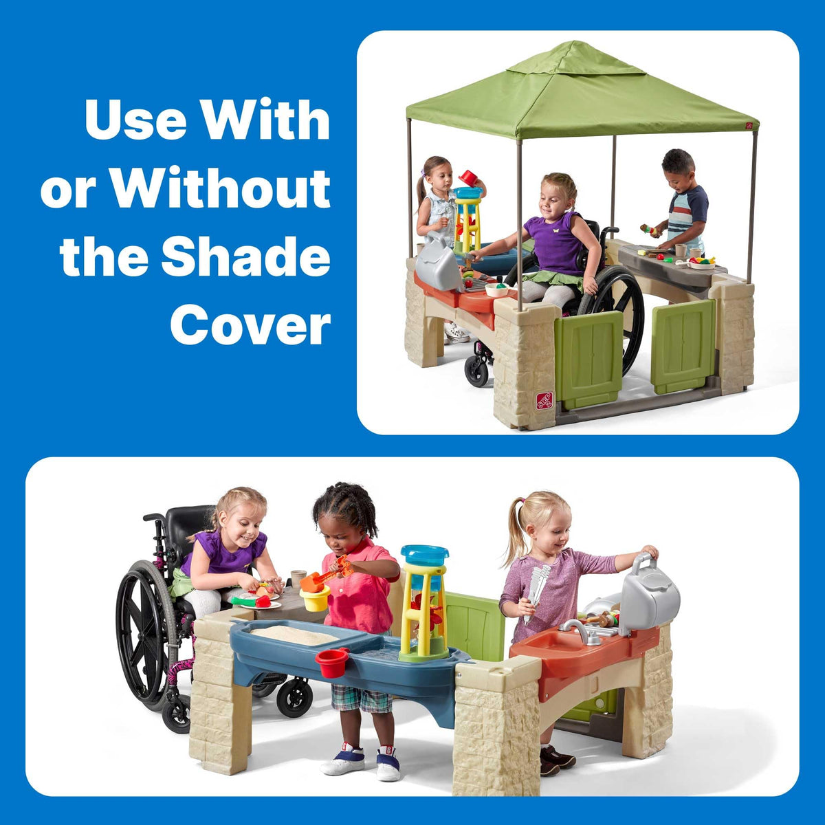 Step2 All Around Playtime Patio: dimensions show a spacious play area.
