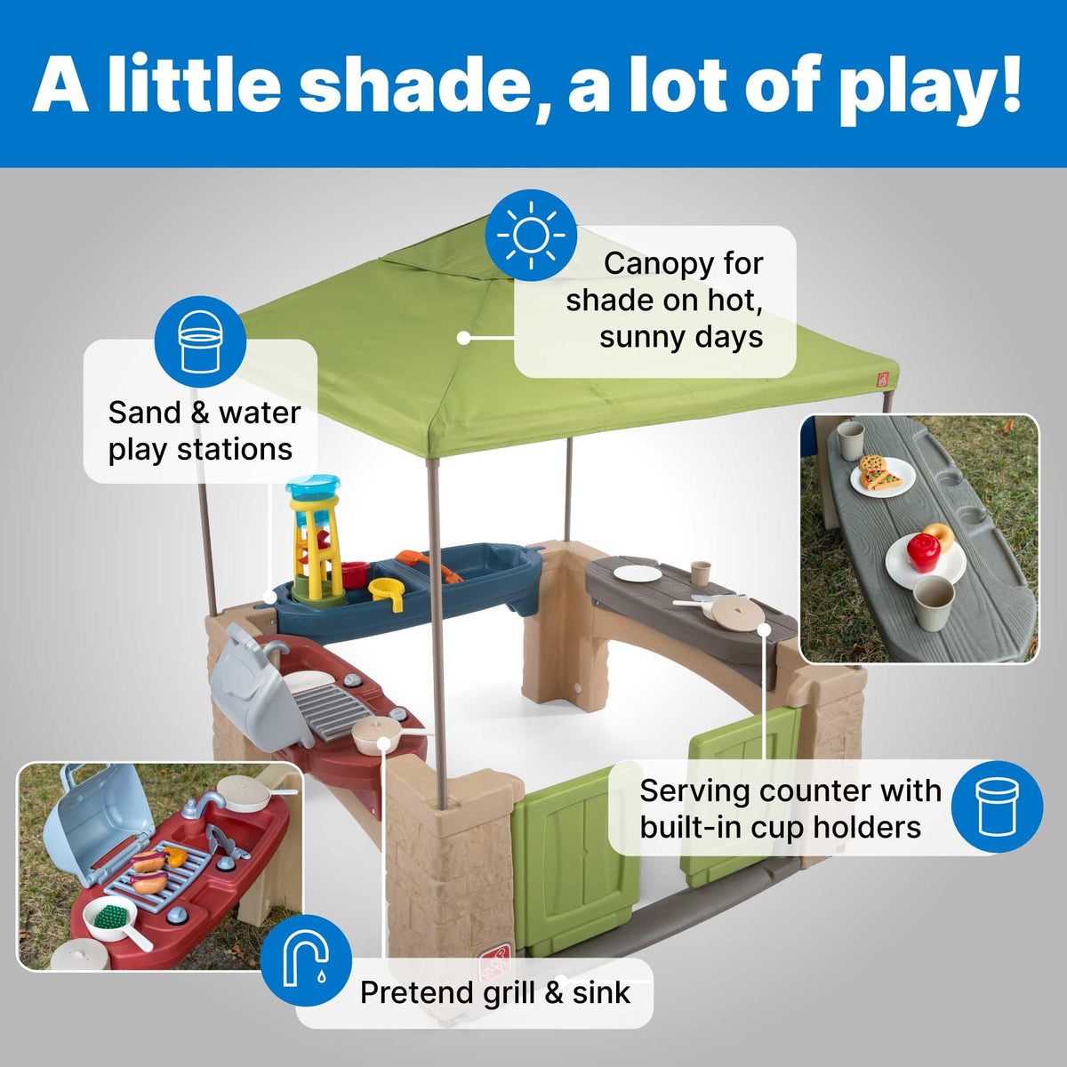Step2 All Around Playtime Patio: snack table with dishes for pretend dining.