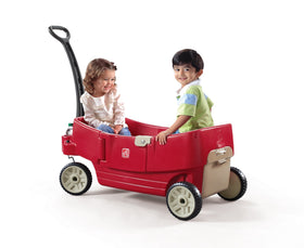 Step2 All Around Wagon red seats flip into a flatbed for flexible cargo space