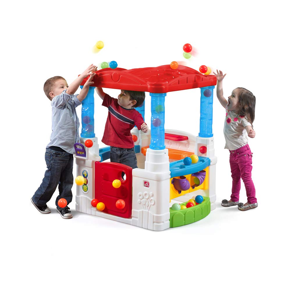 Step2 Crazy Maze Ball Pit Playhouse front view for safe outdoor or indoor fun.