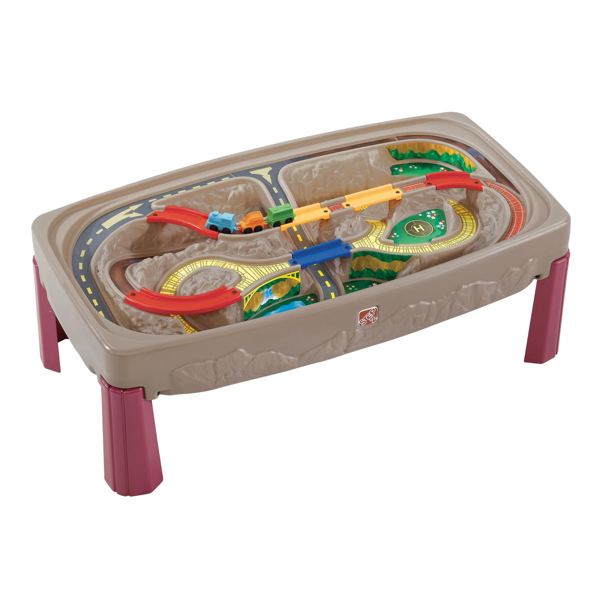 Step2 Deluxe Canyon Road Train Table with built-in multi-level track for imaginative play.