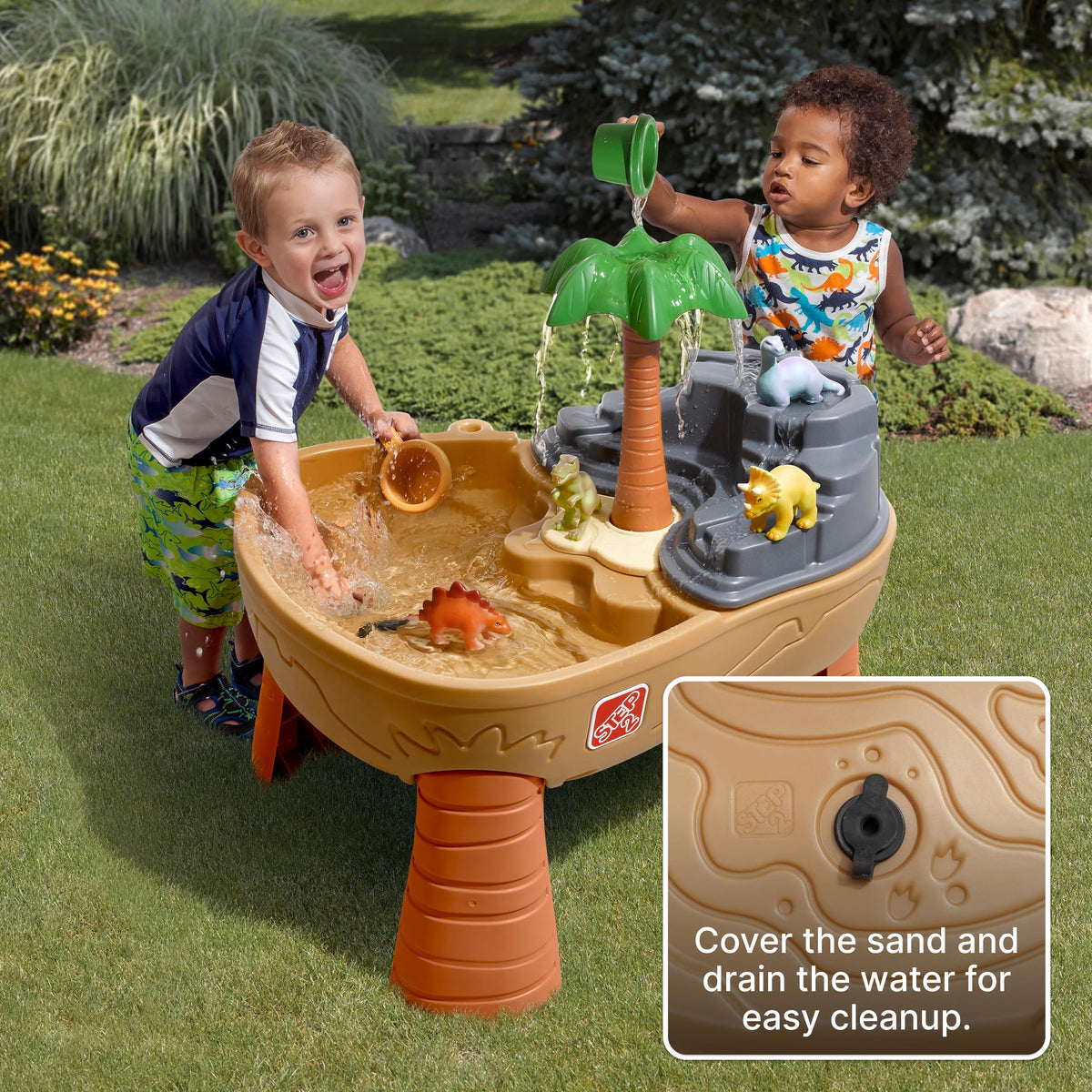 Step2 Dino Dig palm tree and dinosaurs boost imaginative outdoor play.
