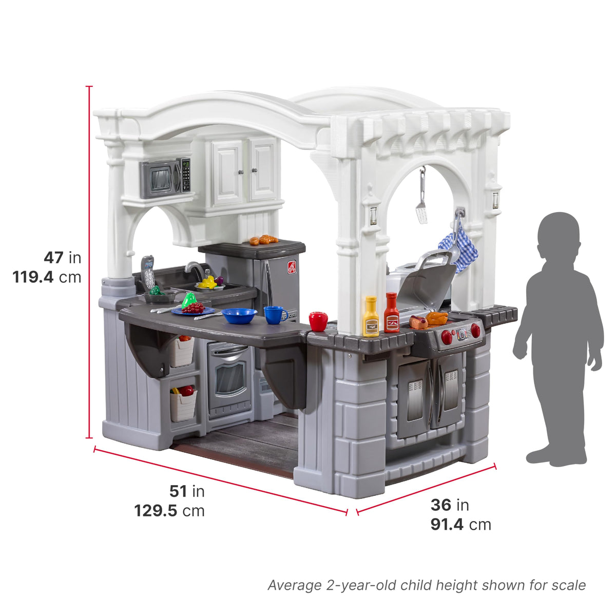 Step2 Grand Walk-In Kitchen and Grill indoor/outdoor play for toddlers two and up.