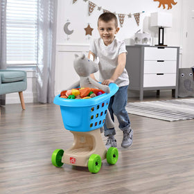 Step2 Little Helper's Shopping Cart side view blue, smooth wheels won’t scratch floors