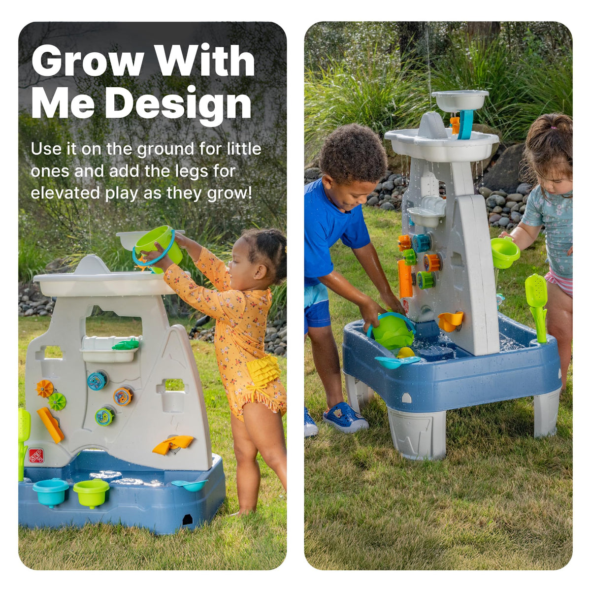 Step2 Misting Mountain double-sided waterfall lets two kids play together.
