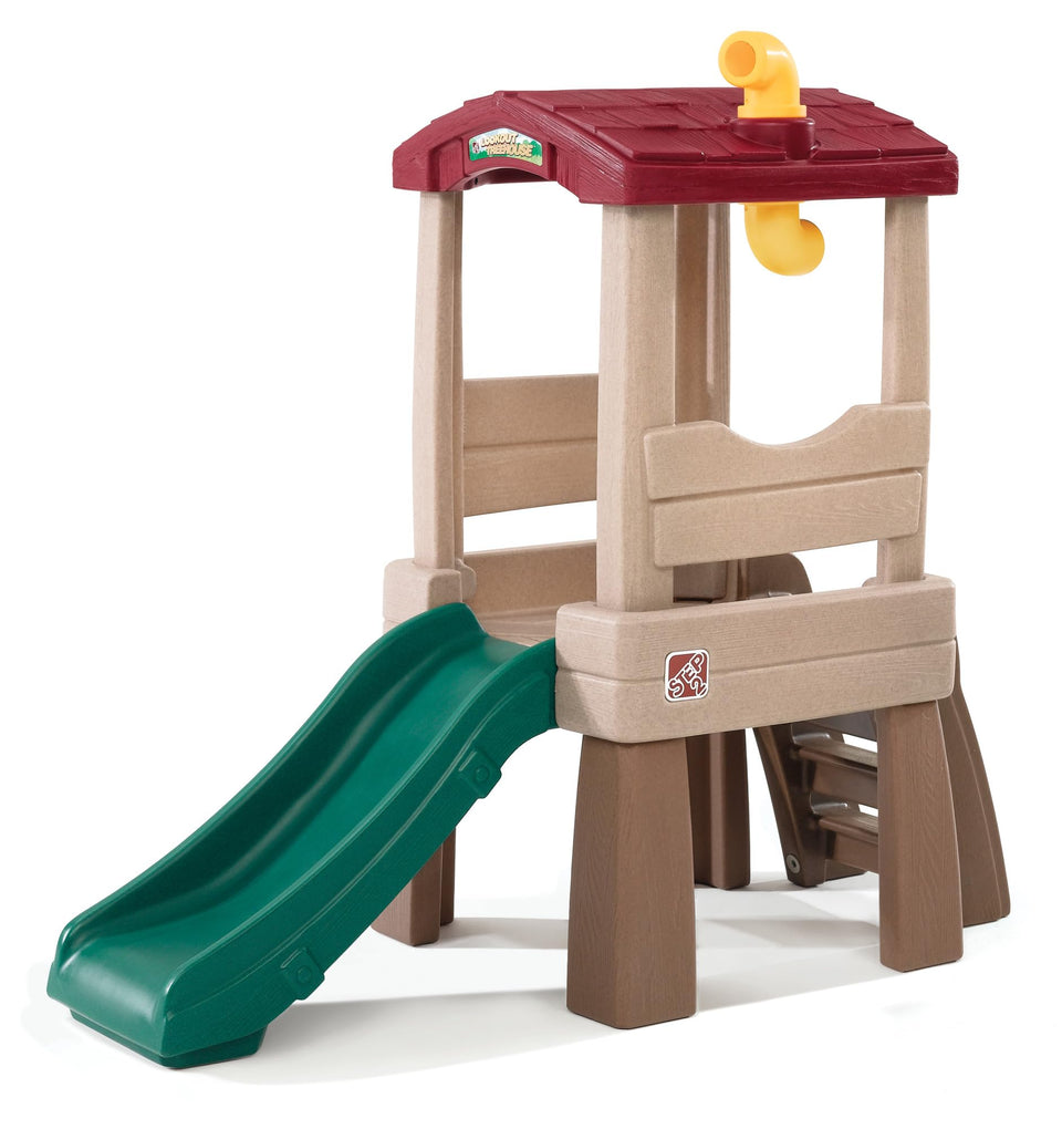 Step2 Naturally Playful Lookout Treehouse with slide and ladder promotes active outdoor play for kids 1.5+ years.