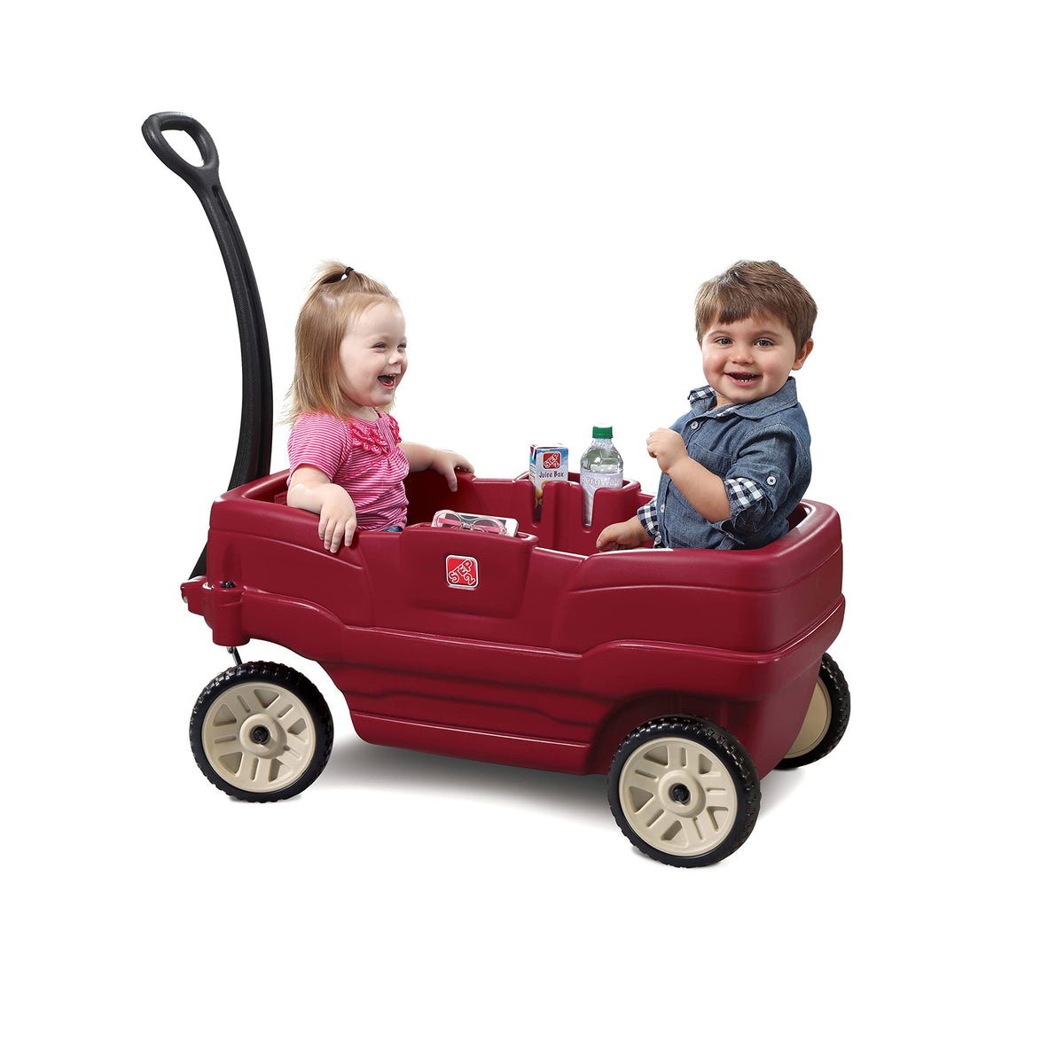 Step2 Neighborhood Wagon four wheels provide a smooth ride on grass, pavement, and gravel.
