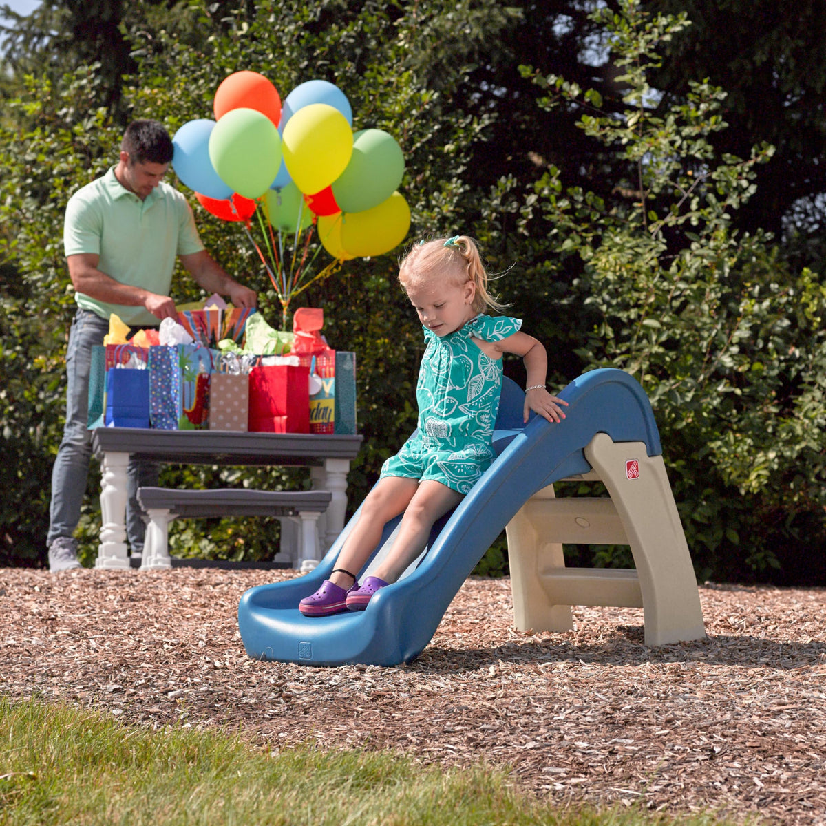 Step2 Play & Fold Jr Slide close-up rail detail highlights grip for kids