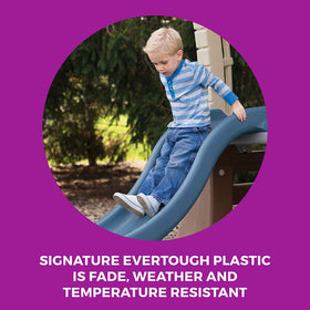 Step2 Play Up Gym Set under-storage keeps outdoor toys organized.