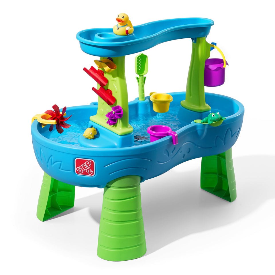 Step2 Rain Showers Splash Pond Water Table set up in backyard for interactive water play