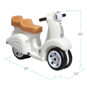 Step2 Ride Along scooter white rear storage, perfect for snacks or toys.